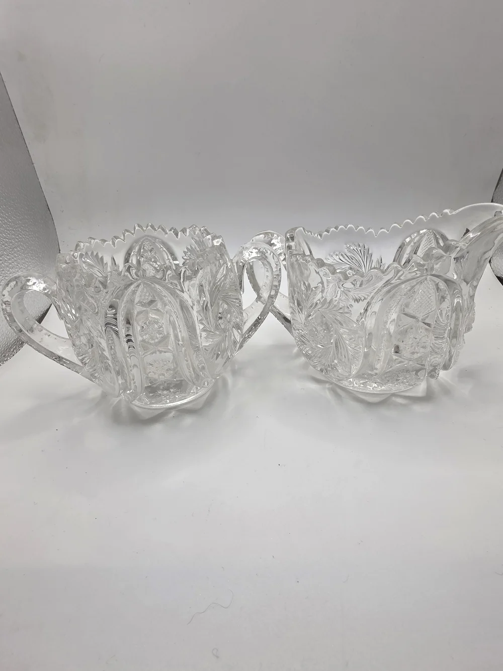Vintage EAPG Pressed Glass Cream and Sugar Set Pinwheel Starburst Pattern